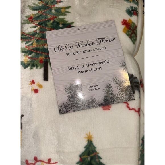 Christmas Cats presents Luxury velvet Berber Plush Throw Blanket Christmas tree - Picture 3 of 4